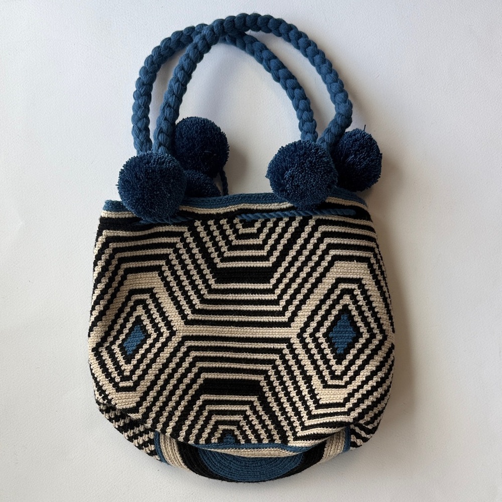 Stylish Tan, Black, and Blue Women's Woven Bag - Picture 5 of 8